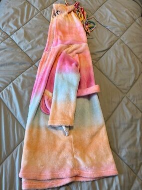 okie dokie Rainbow Pastel Unicorn Hooded Bath Robe